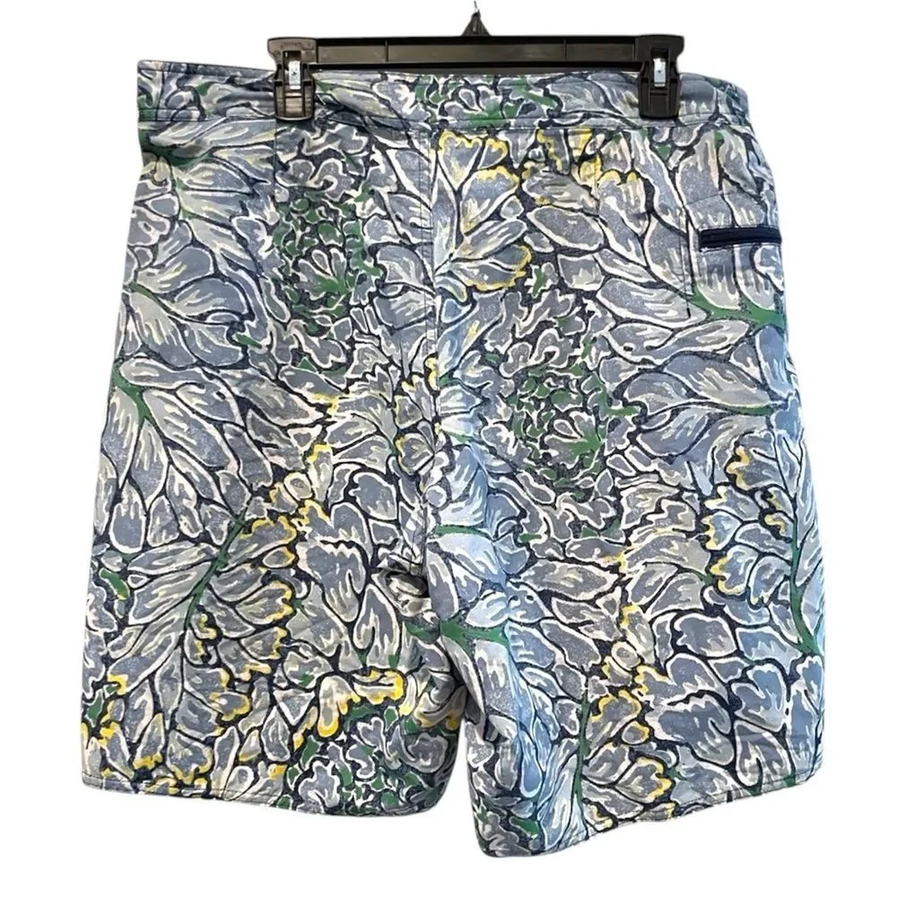 Patagonia Board‎ Shorts With Zip Pocket Blue Green Tropical Leaf Size 36